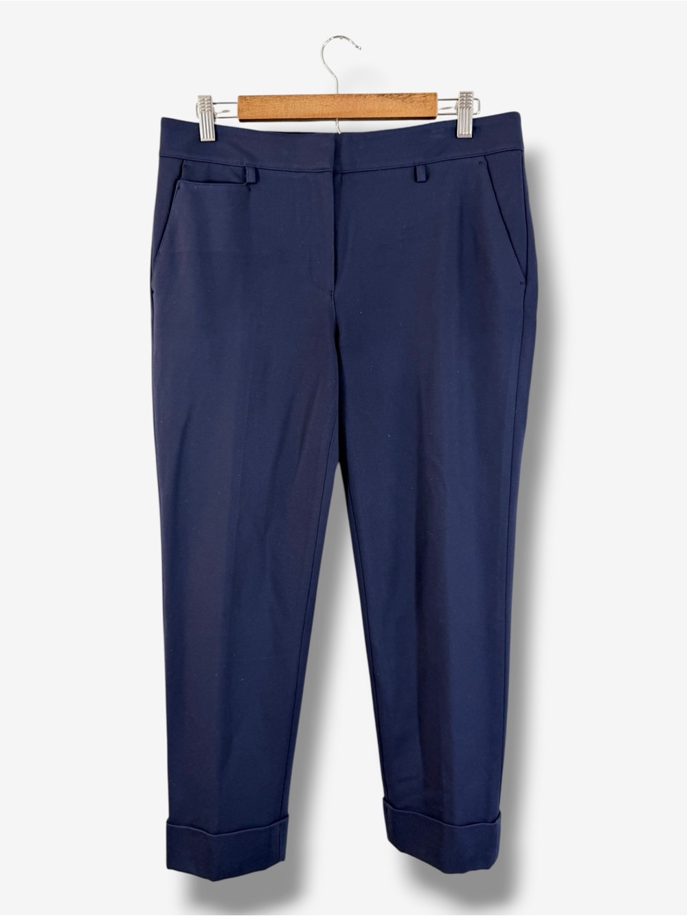 WHBM The Girlfriend Pants Size 6 Blue Cuffed Ankle Stretch Knit Preppy Casual